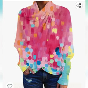 Exclusive Long Sleeve Cowl Neck Form Fitting Casual Tunic Top Blouse Size XXL